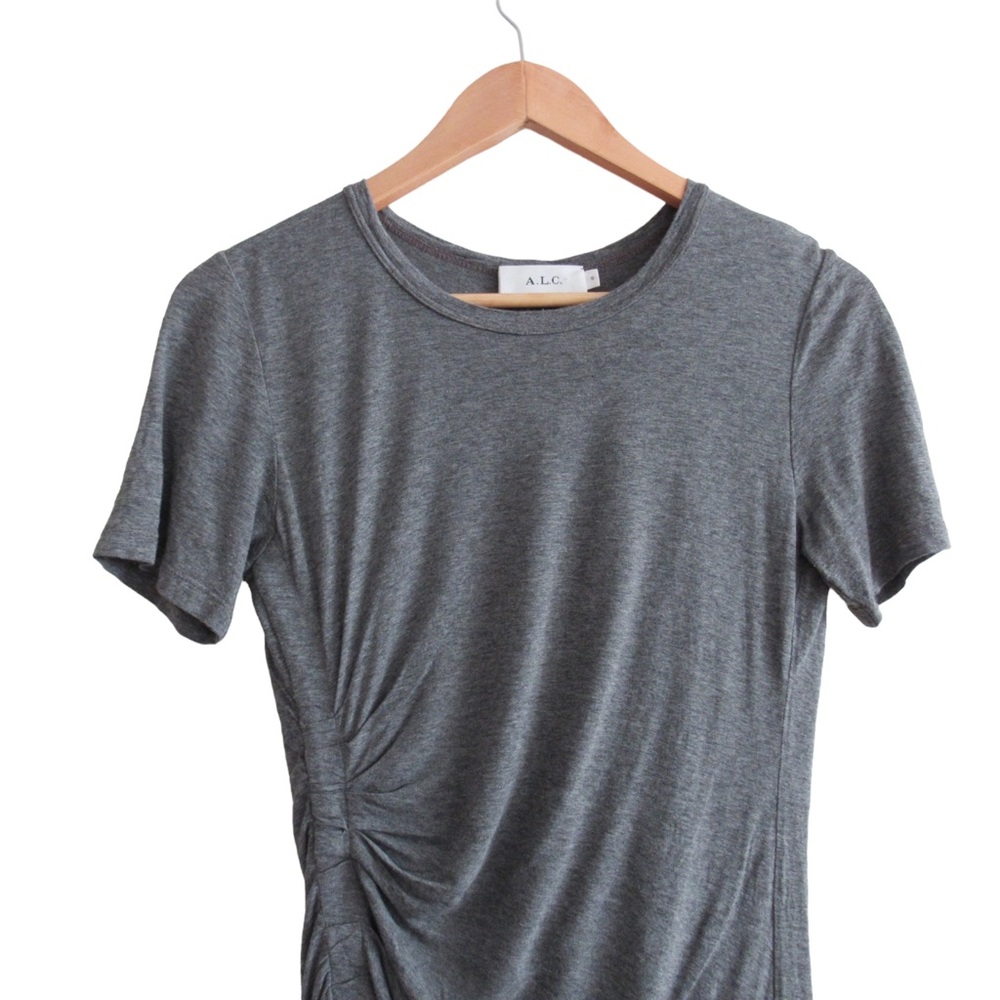 A.L.C. Grey Sally T-Shirt Dress Small Ruched Side Short Sleeves Crewneck Stretch - Picture 5 of 10